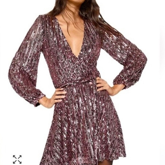 Bardot Stripe Pink Rose Colored Sequins Bellissa Dress Long Sleeve XS - Picture 1 of 13